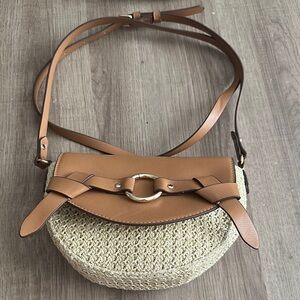 Rattan and faux leather purse